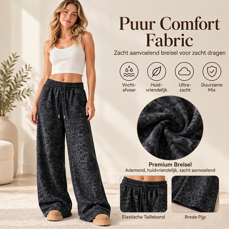 👖🔥Vrouwen Casual Luipaardprint Wijde Been Joggingbroek