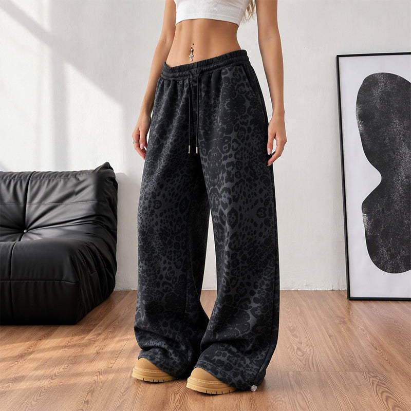 👖🔥Vrouwen Casual Luipaardprint Wijde Been Joggingbroek