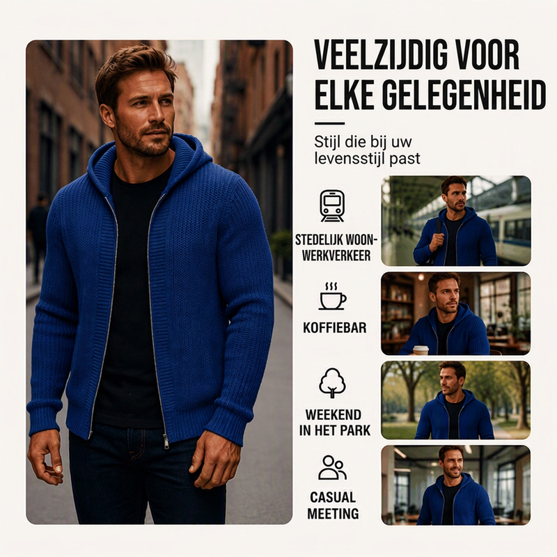 🔥Gratis verzending✈️Heren casual gebreide trui met capuchon en rits