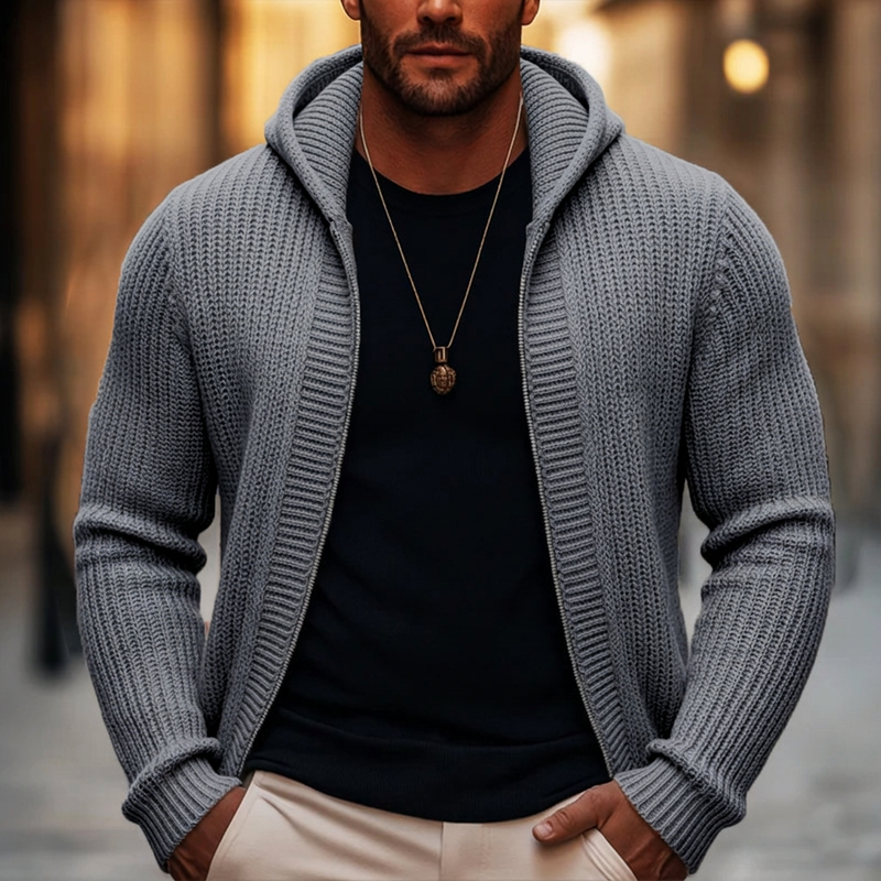 🔥Gratis verzending✈️Heren casual gebreide trui met capuchon en rits