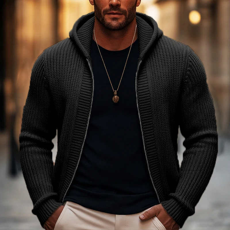 🔥Gratis verzending✈️Heren casual gebreide trui met capuchon en rits