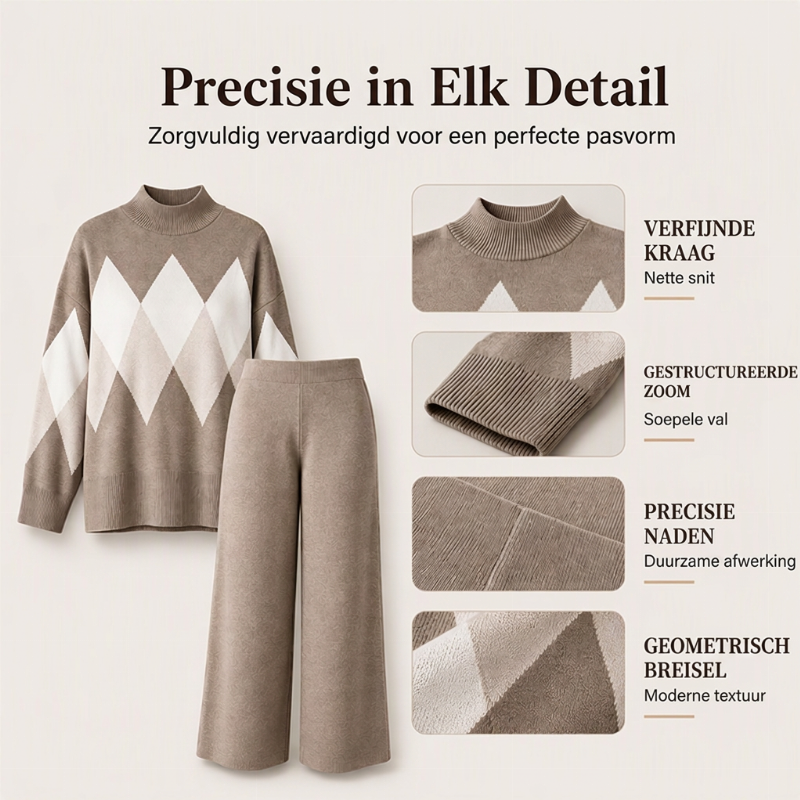 🔥Gratis verzending✈️Elegante 2-Delige Gebreide Set met Ruitpatroon en Wijde Broek