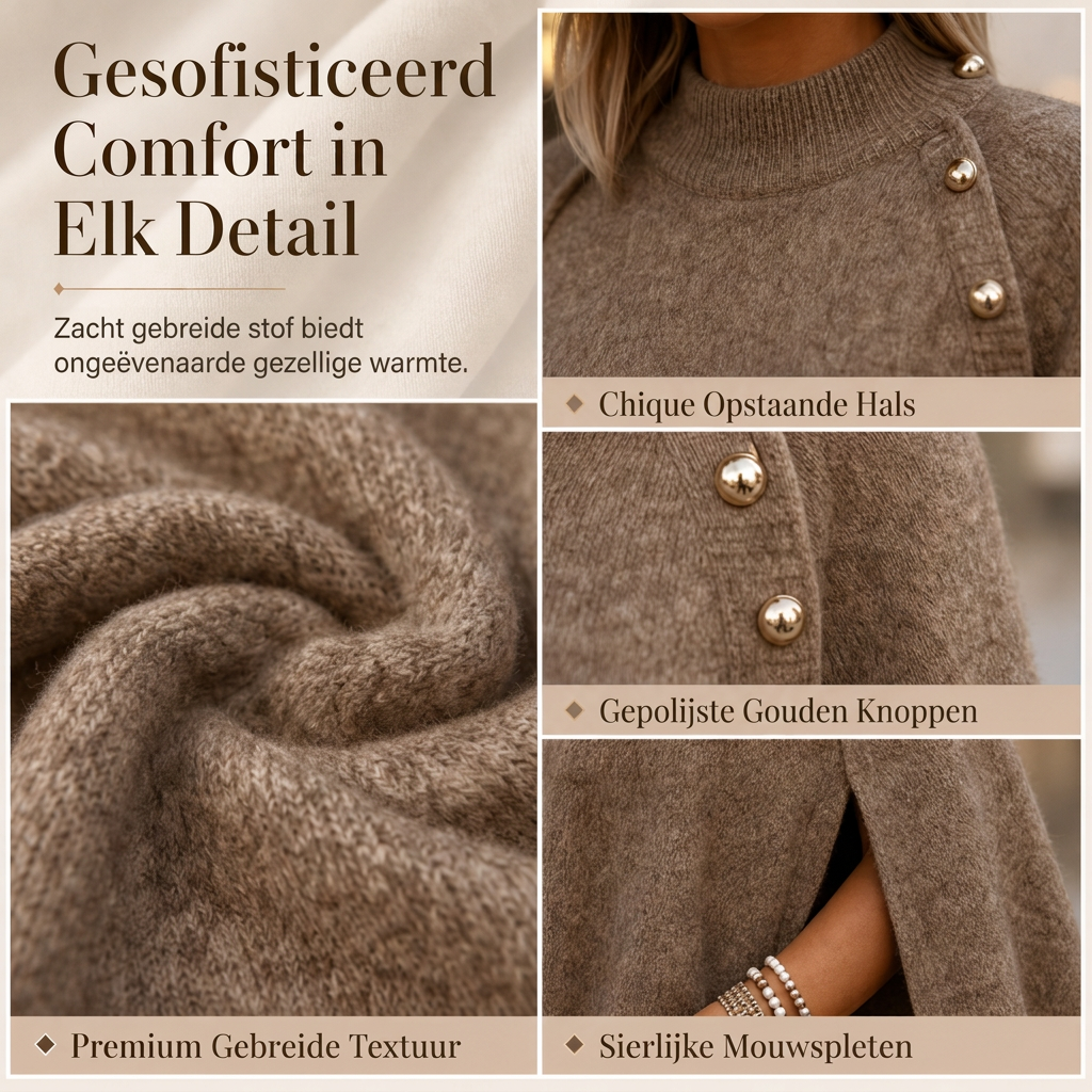🔥Gratis verzending✈️Dames Gebreide Cape Poncho Trui met Knopen – Elegante Laagjeslook, Zacht Comfort & Tijdloze Stijl