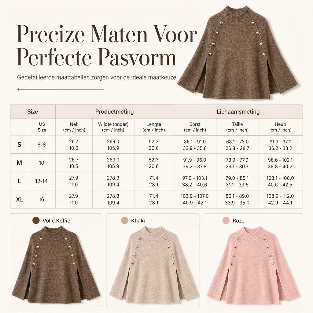🔥Gratis verzending✈️Dames Gebreide Cape Poncho Trui met Knopen – Elegante Laagjeslook, Zacht Comfort & Tijdloze Stijl