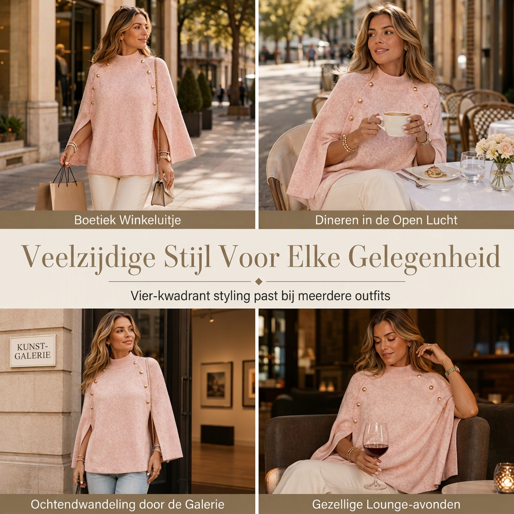 🔥Gratis verzending✈️Dames Gebreide Cape Poncho Trui met Knopen – Elegante Laagjeslook, Zacht Comfort & Tijdloze Stijl