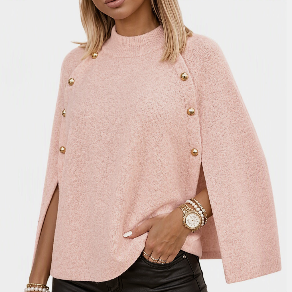 🔥Gratis verzending✈️Dames Gebreide Cape Poncho Trui met Knopen – Elegante Laagjeslook, Zacht Comfort & Tijdloze Stijl