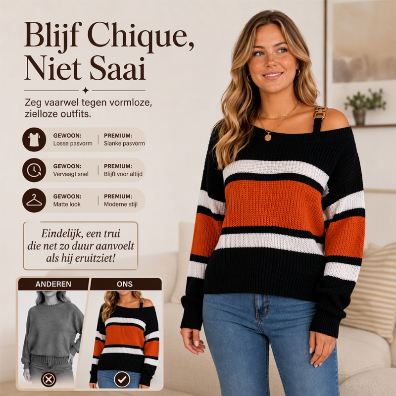 🧶 Casuele damestrui met strepen en off-shoulder design ✨ Koop 2, gratis verzending!