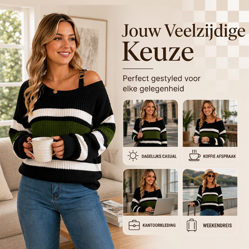 🧶 Casuele damestrui met strepen en off-shoulder design ✨ Koop 2, gratis verzending!