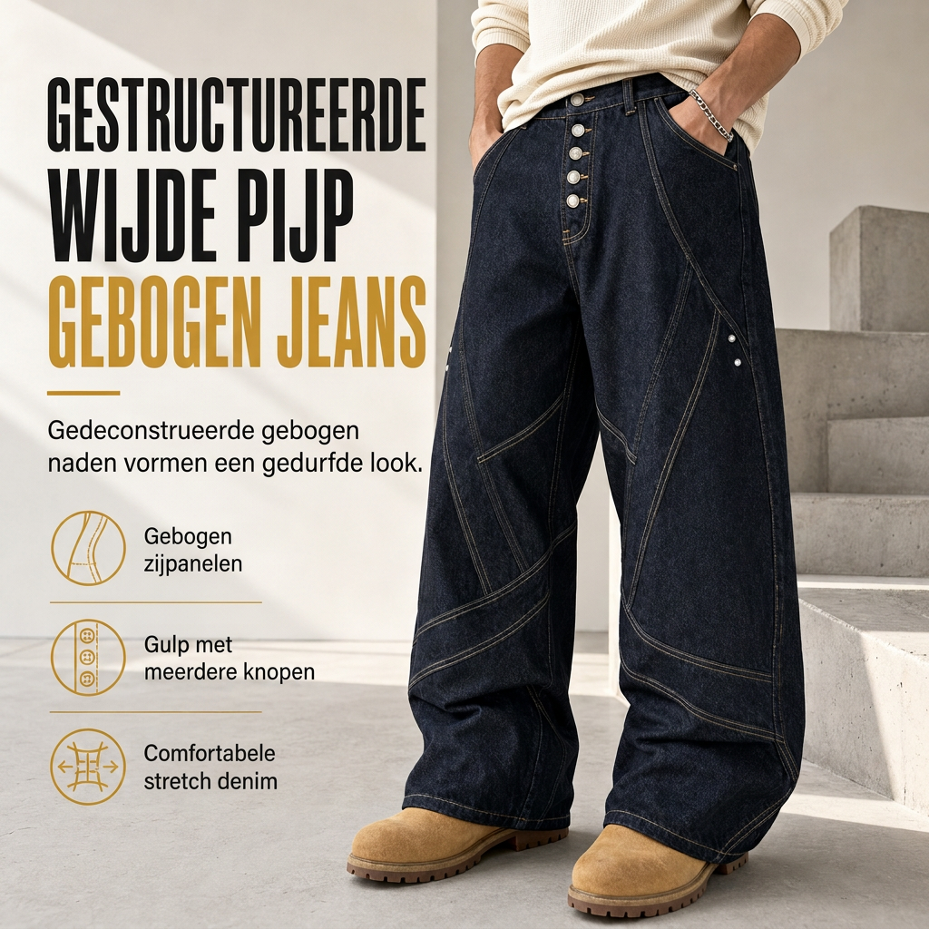 🔥Gratis verzending✈️Heren American Vintage Gebogen Pijp Wijde Pijp Jeans Gedecodeerd Raw Denim Knopen Fly Broek