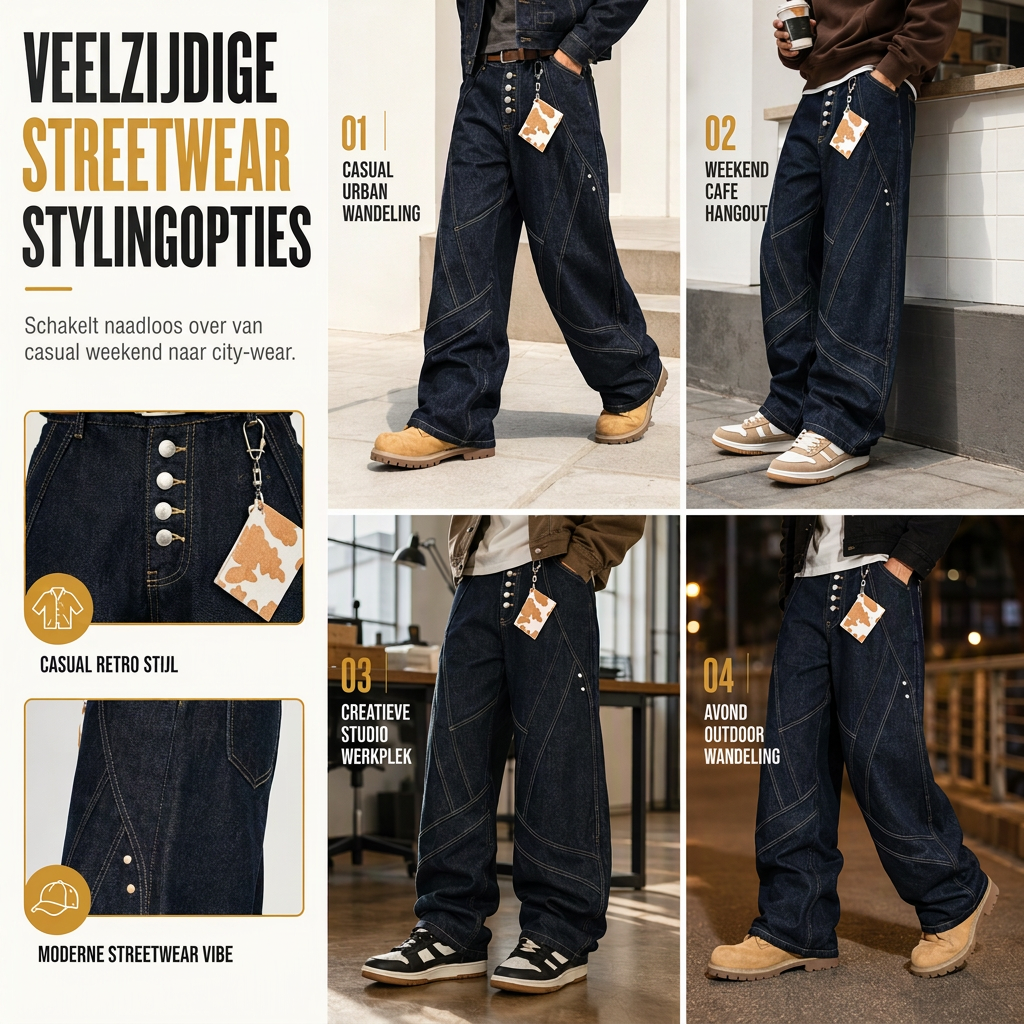 🔥Gratis verzending✈️Heren American Vintage Gebogen Pijp Wijde Pijp Jeans Gedecodeerd Raw Denim Knopen Fly Broek