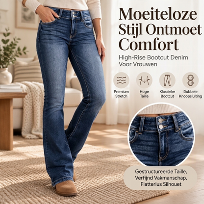 🔥Gratis verzending✈️Dames Jeans met Dubbele Knopen, Hoge Taille en Bootcut Snit