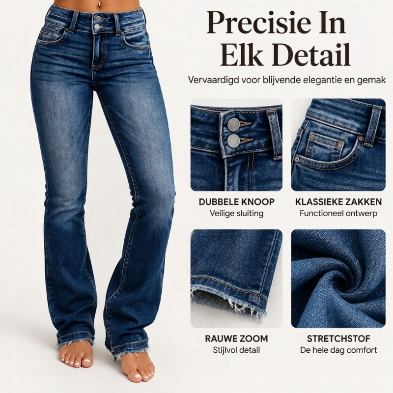 🔥Gratis verzending✈️Dames Jeans met Dubbele Knopen, Hoge Taille en Bootcut Snit