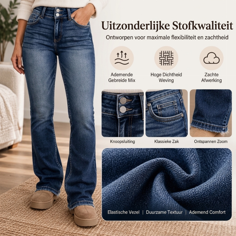 🔥Gratis verzending✈️Dames Jeans met Dubbele Knopen, Hoge Taille en Bootcut Snit
