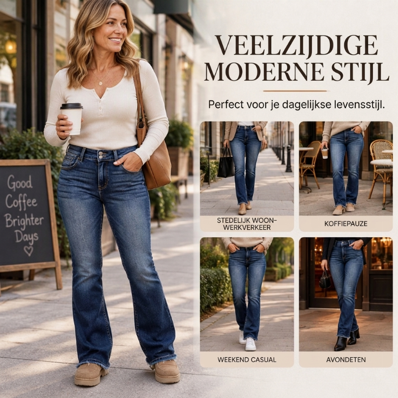 🔥Gratis verzending✈️Dames Jeans met Dubbele Knopen, Hoge Taille en Bootcut Snit