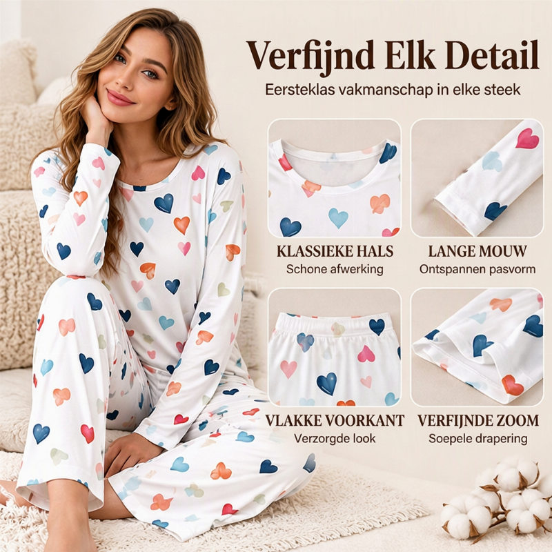 🔥Gratis verzending✈️Dames pyjamaset met hartprint en lange mouwen