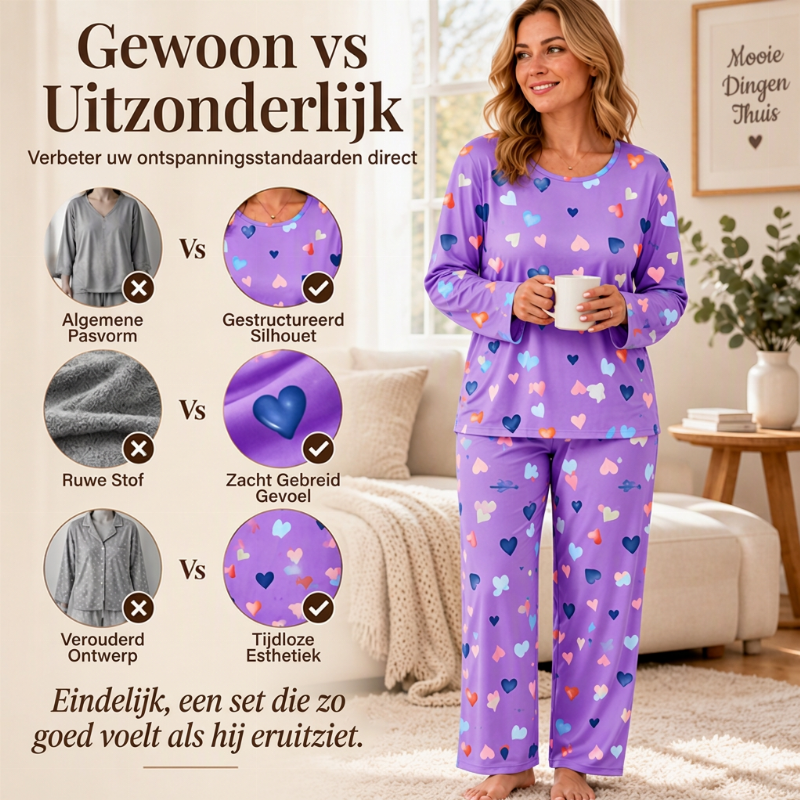🔥Gratis verzending✈️Dames pyjamaset met hartprint en lange mouwen