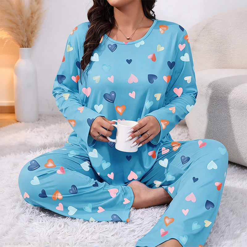 🔥Gratis verzending✈️Dames pyjamaset met hartprint en lange mouwen