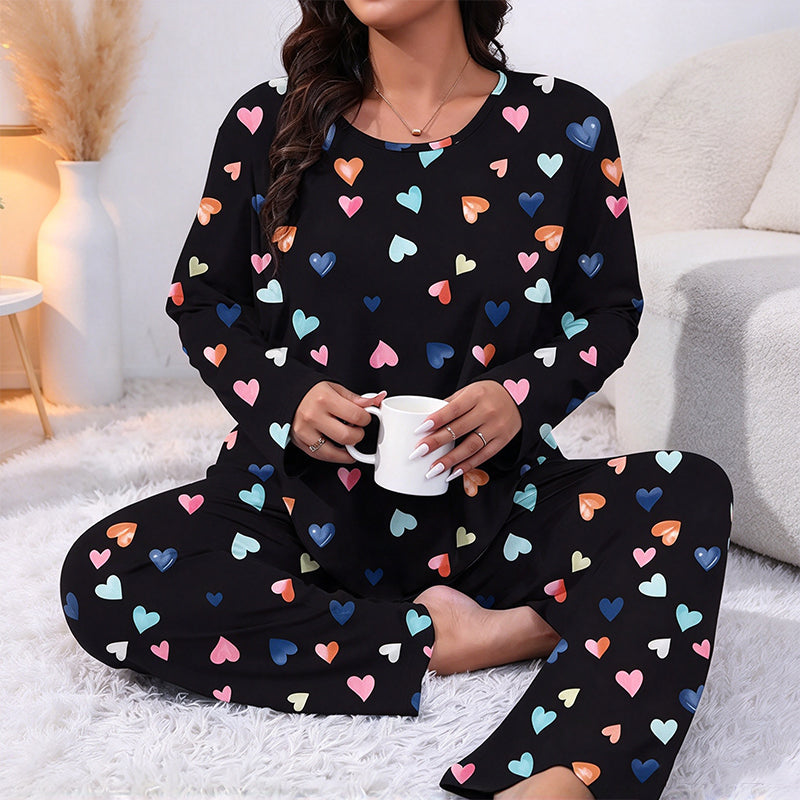 🔥Gratis verzending✈️Dames pyjamaset met hartprint en lange mouwen