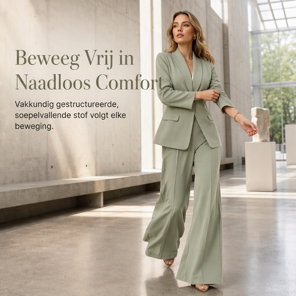 🔥Gratis verzending✈️Stijlvolle tweedelige pakset met getailleerde blazer en ruimvallende wijde broek