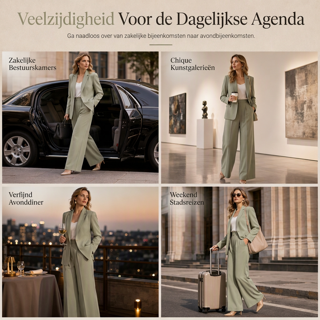 🔥Gratis verzending✈️Stijlvolle tweedelige pakset met getailleerde blazer en ruimvallende wijde broek