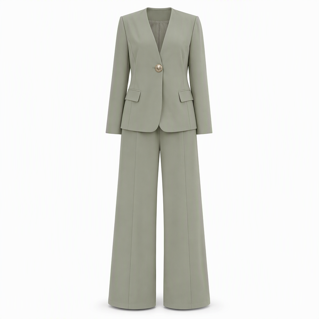 🔥Gratis verzending✈️Stijlvolle tweedelige pakset met getailleerde blazer en ruimvallende wijde broek