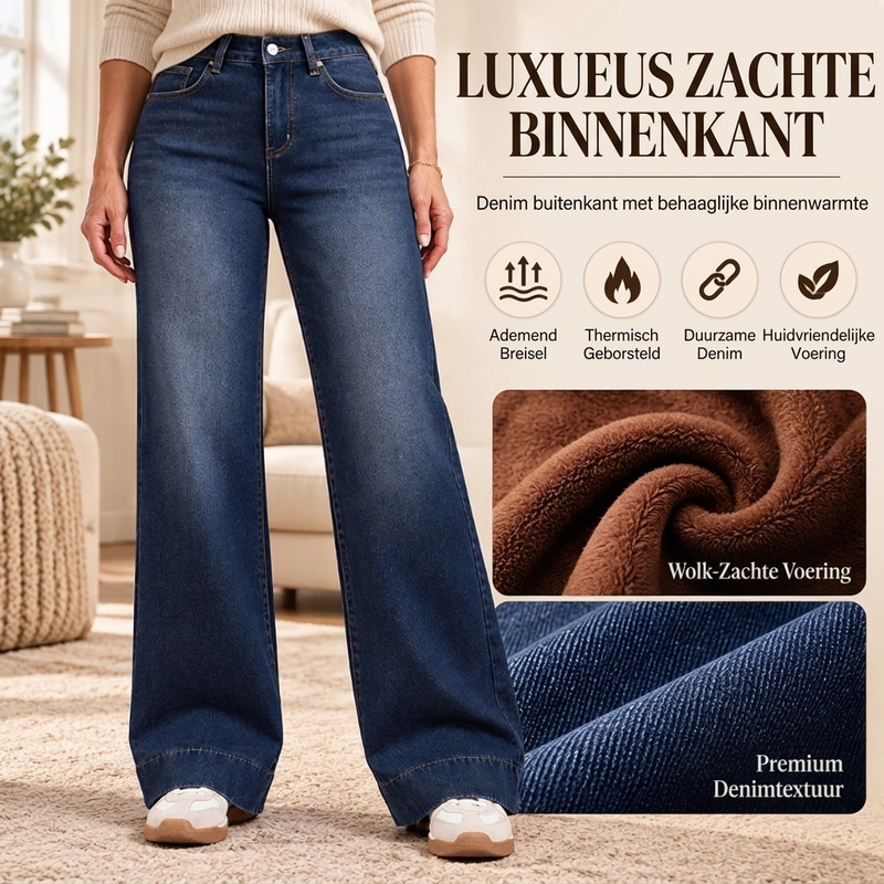 🔥Gratis verzending✈️Thermische Damesjeans met Hoge Taille & Wijde Pijpen – Warm Comfort en een Flatterende Pasvorm ✨