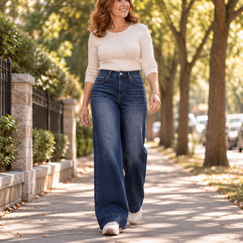 🔥Gratis verzending✈️Thermische Damesjeans met Hoge Taille & Wijde Pijpen – Warm Comfort en een Flatterende Pasvorm ✨