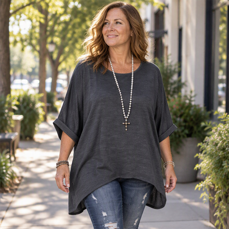 🔥50% OFF🔥Dames losvallende batwing-mouw asymmetrische top