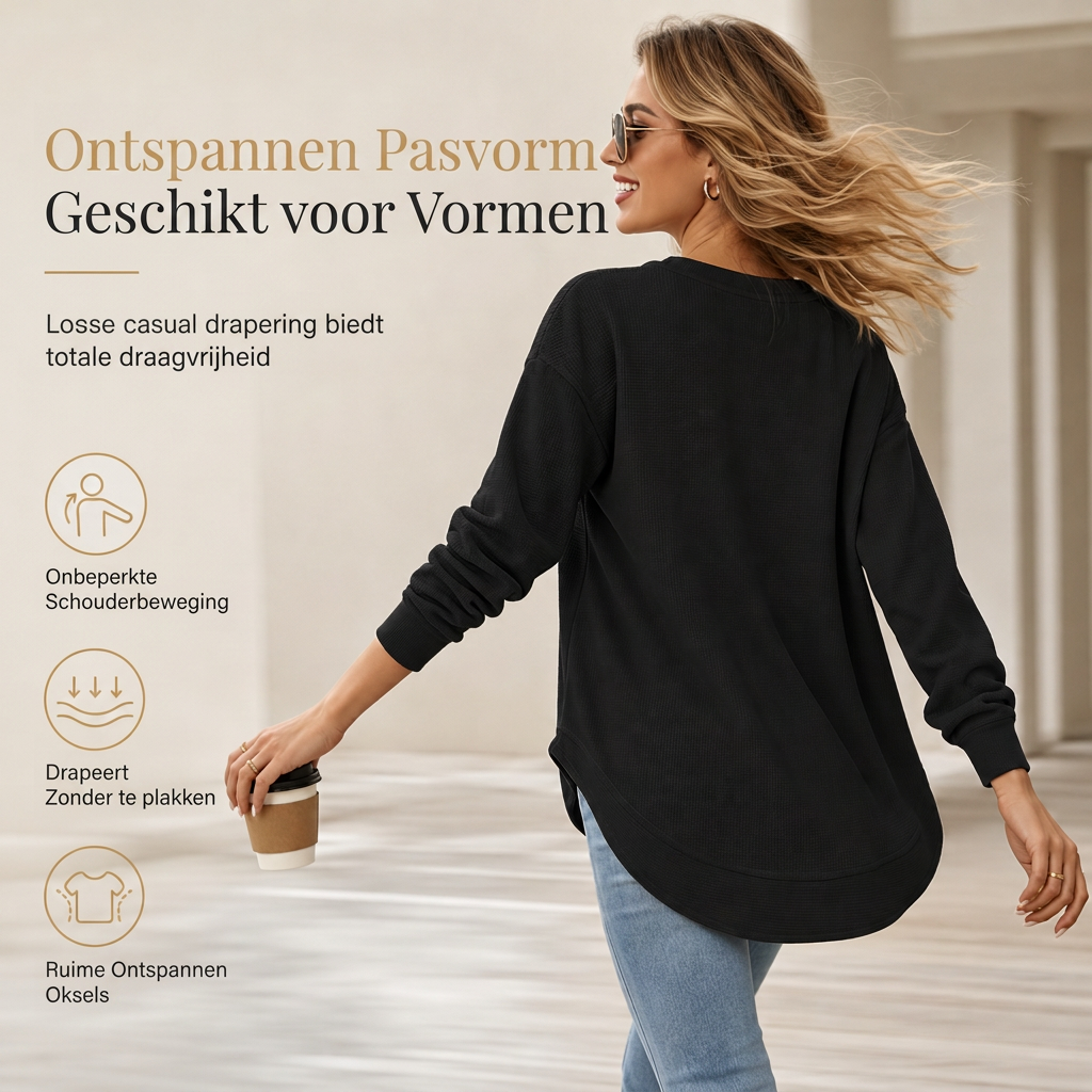 😍🔥Casueal losvallend wafelbrei shirt voor dames