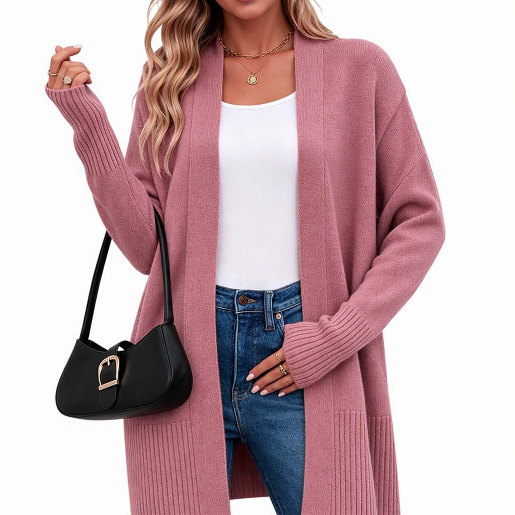 🍂 Nieuwe Favoriet 🤎 Dames Gebreid Vest op Middellange Lengte – Open Model met Geribde Manchetten, Comfortabel & Tijdloos Chic ✨