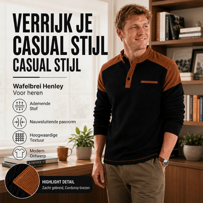 ✨ Tijdloze Herenstijl 🤎 Heren Wafelgebreide Sweatshirt met Opstaande Kraag – Casual Design & Comfortabele Pasvorm 👔