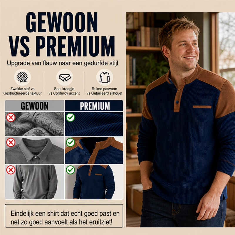 ✨ Tijdloze Herenstijl 🤎 Heren Wafelgebreide Sweatshirt met Opstaande Kraag – Casual Design & Comfortabele Pasvorm 👔