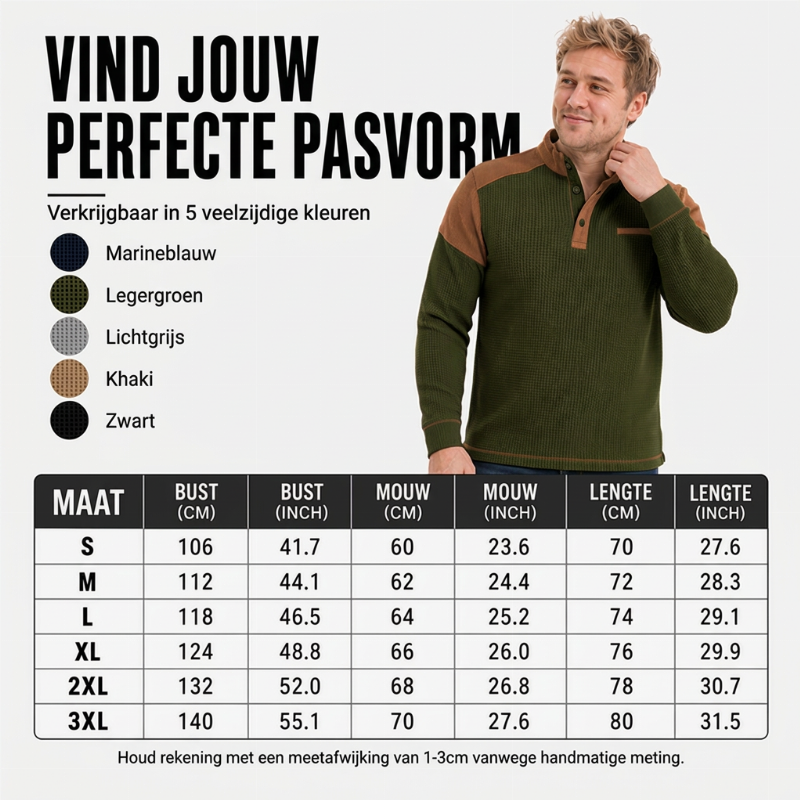 ✨ Tijdloze Herenstijl 🤎 Heren Wafelgebreide Sweatshirt met Opstaande Kraag – Casual Design & Comfortabele Pasvorm 👔