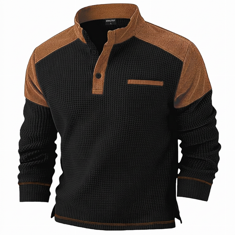 ✨ Tijdloze Herenstijl 🤎 Heren Wafelgebreide Sweatshirt met Opstaande Kraag – Casual Design & Comfortabele Pasvorm 👔