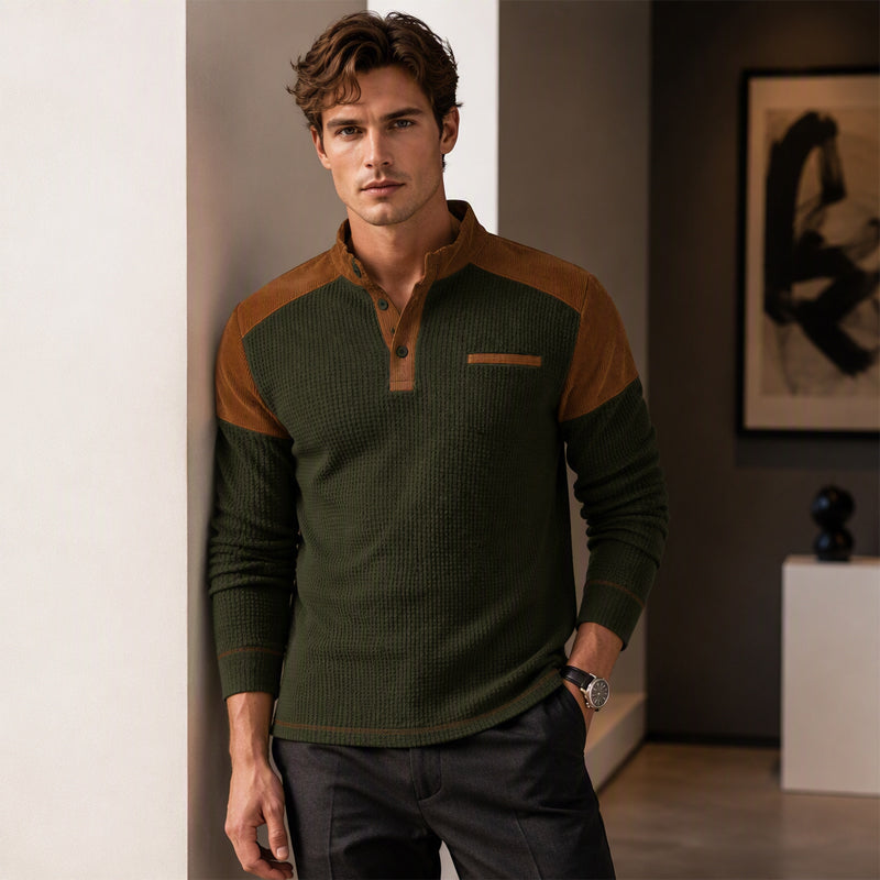 ✨ Tijdloze Herenstijl 🤎 Heren Wafelgebreide Sweatshirt met Opstaande Kraag – Casual Design & Comfortabele Pasvorm 👔