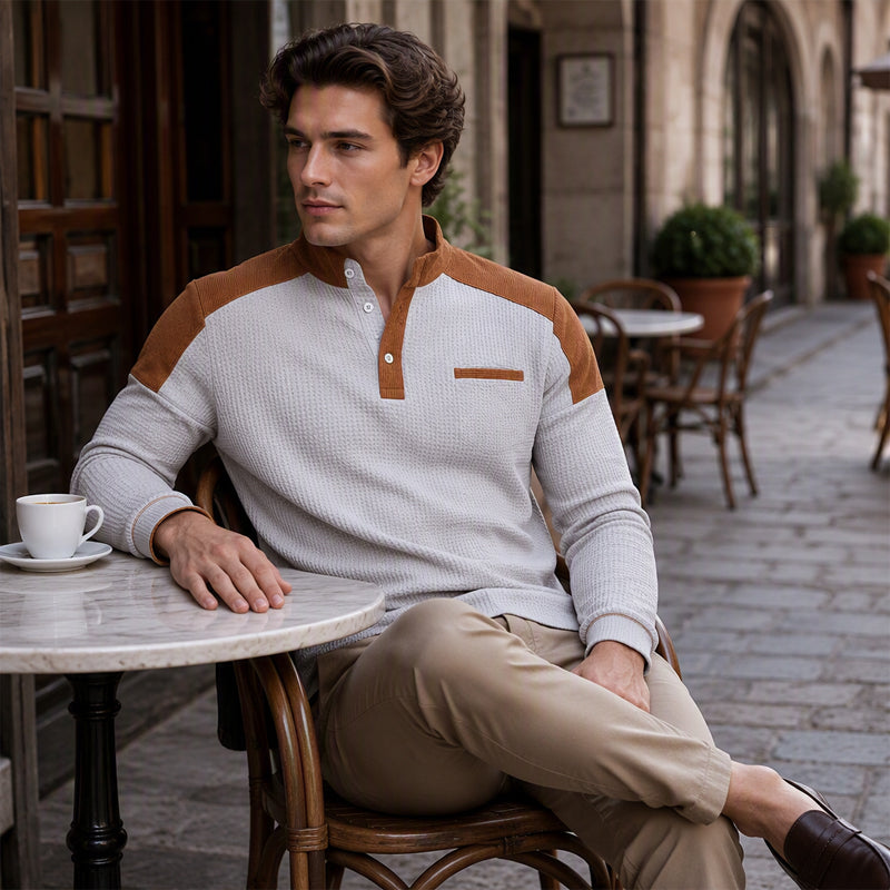 ✨ Tijdloze Herenstijl 🤎 Heren Wafelgebreide Sweatshirt met Opstaande Kraag – Casual Design & Comfortabele Pasvorm 👔