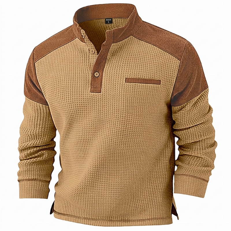 ✨ Tijdloze Herenstijl 🤎 Heren Wafelgebreide Sweatshirt met Opstaande Kraag – Casual Design & Comfortabele Pasvorm 👔