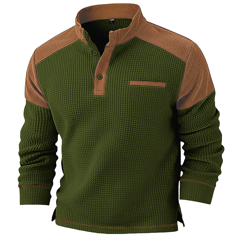 ✨ Tijdloze Herenstijl 🤎 Heren Wafelgebreide Sweatshirt met Opstaande Kraag – Casual Design & Comfortabele Pasvorm 👔