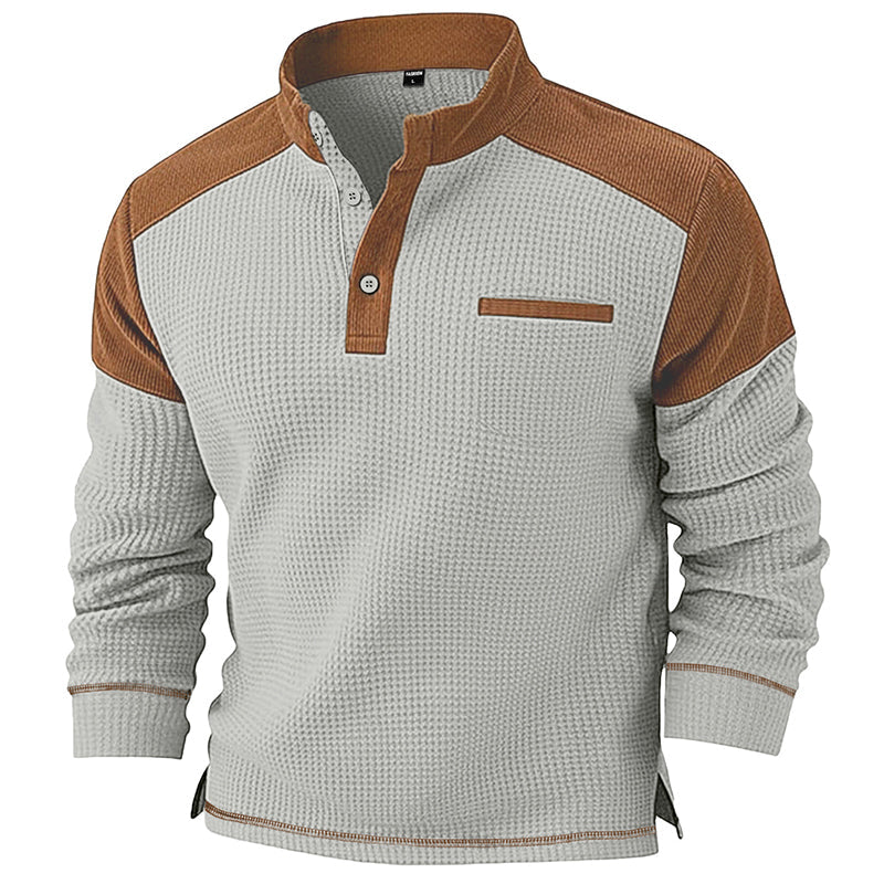 ✨ Tijdloze Herenstijl 🤎 Heren Wafelgebreide Sweatshirt met Opstaande Kraag – Casual Design & Comfortabele Pasvorm 👔