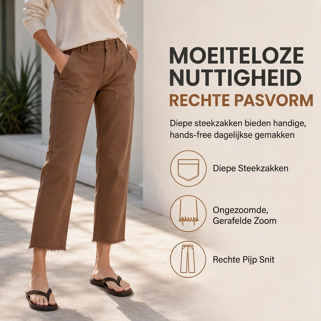 🔥Gratis verzending✈️Casuele dames utiliteitsbroek, cropped model met rafels en grote opzakzakken