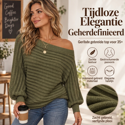 🔥Gratis verzending✈️Casual damesribgebreid shirt met blote schouders