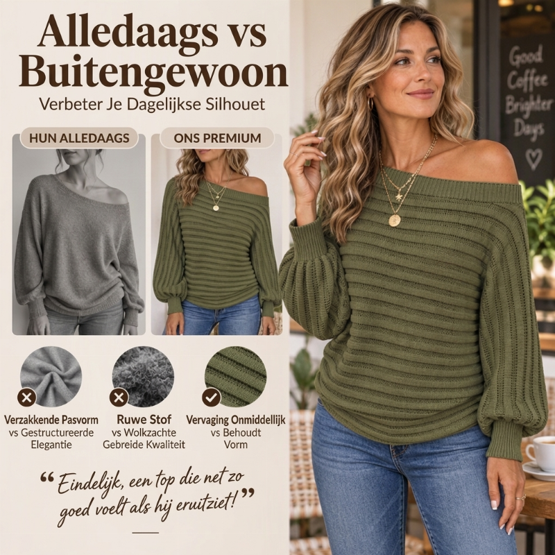 🔥Gratis verzending✈️Casual damesribgebreid shirt met blote schouders