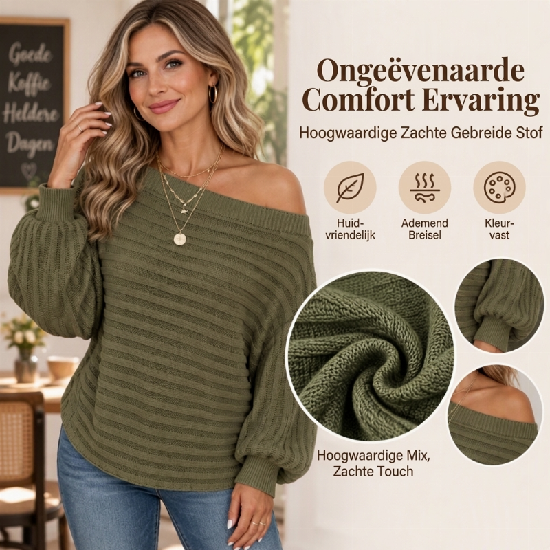 🔥Gratis verzending✈️Casual damesribgebreid shirt met blote schouders