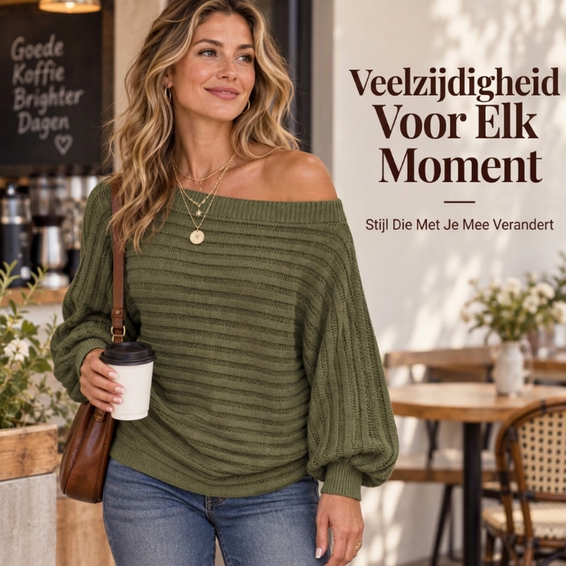 🔥Gratis verzending✈️Casual damesribgebreid shirt met blote schouders