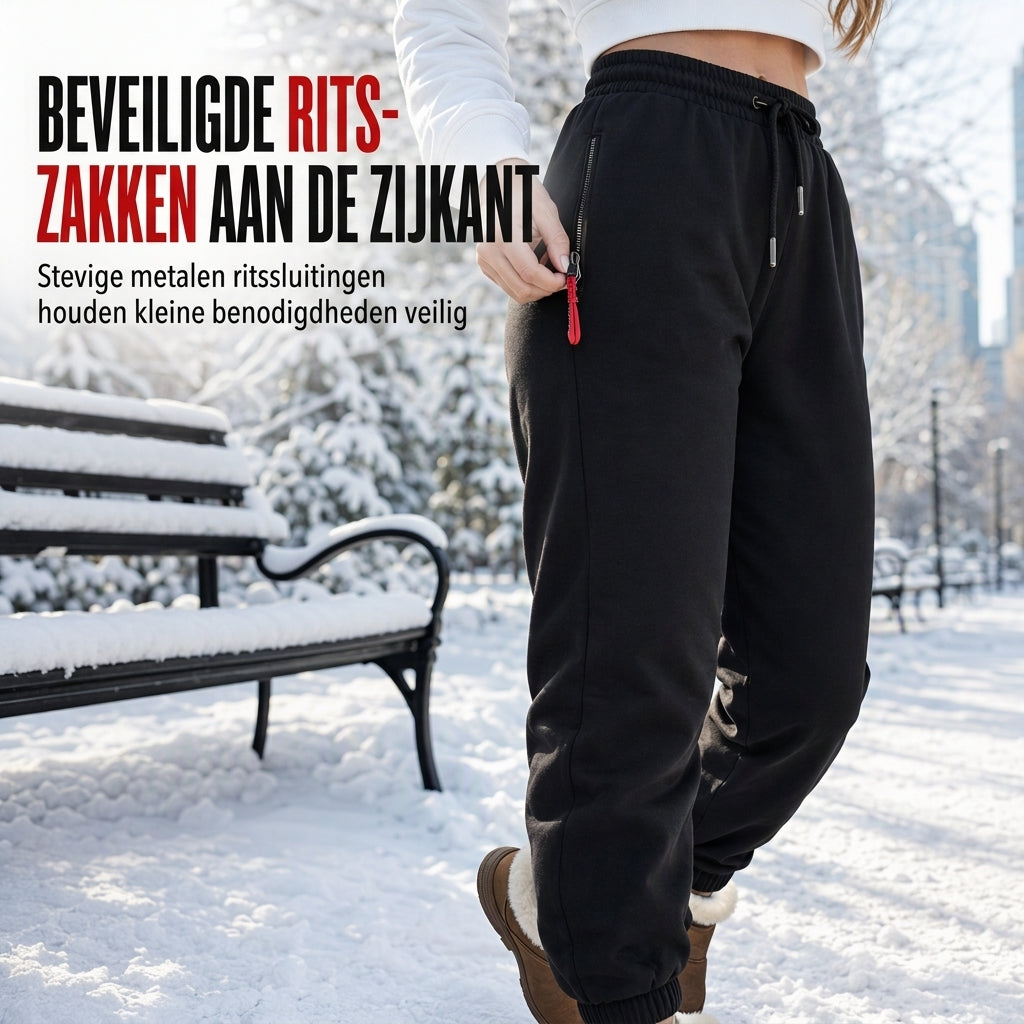 🔥Gratis verzending✈️Dames Winter Joggingbroek met Fleecervoering en Ritszakken