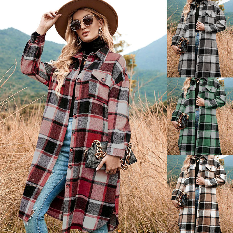 🔥Gratis verzending✈️Warme tweedjas met lange mouwen en geruite print voor dames