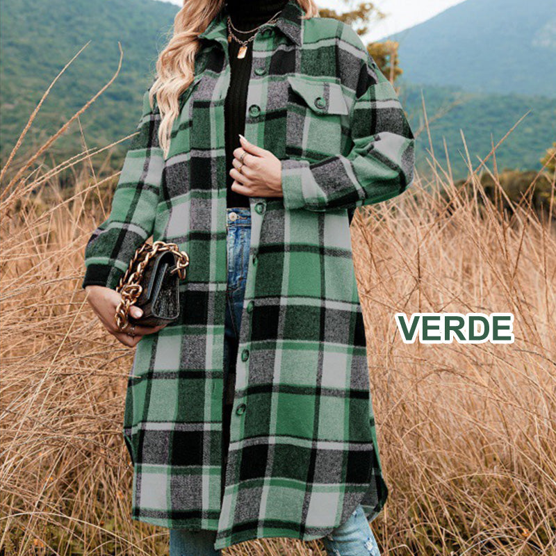🔥Gratis verzending✈️Warme tweedjas met lange mouwen en geruite print voor dames