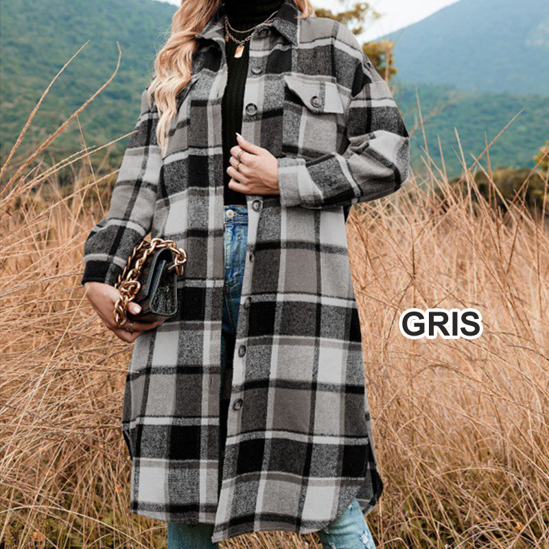 🔥Gratis verzending✈️Warme tweedjas met lange mouwen en geruite print voor dames