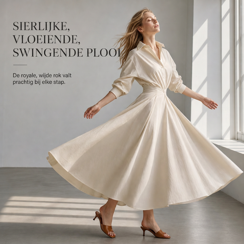 👗50 OFF🔥Stijlvolle dames shirtsjurk van katoen-linnen met effen kleur, omgeslagen kraag, elastische taille en uitlopende zwaaivormige zoom