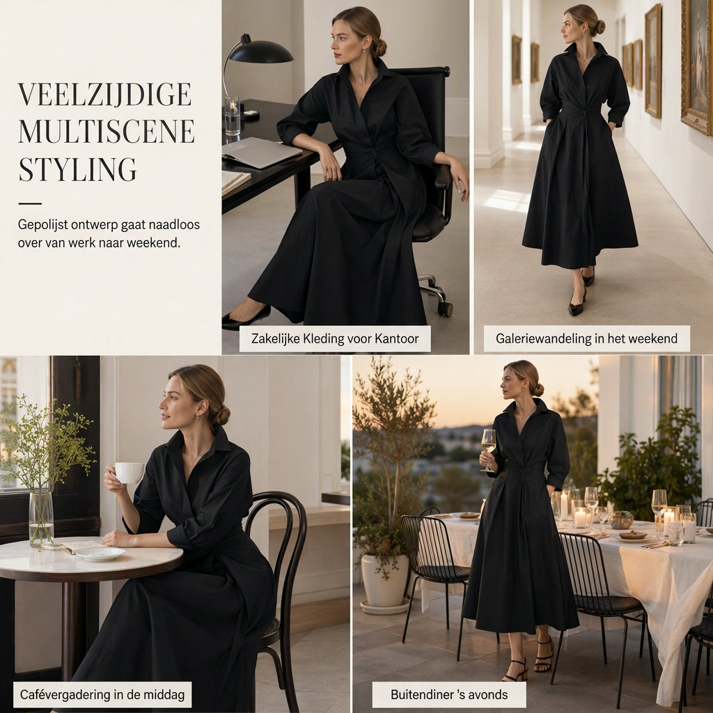 👗50 OFF🔥Stijlvolle dames shirtsjurk van katoen-linnen met effen kleur, omgeslagen kraag, elastische taille en uitlopende zwaaivormige zoom